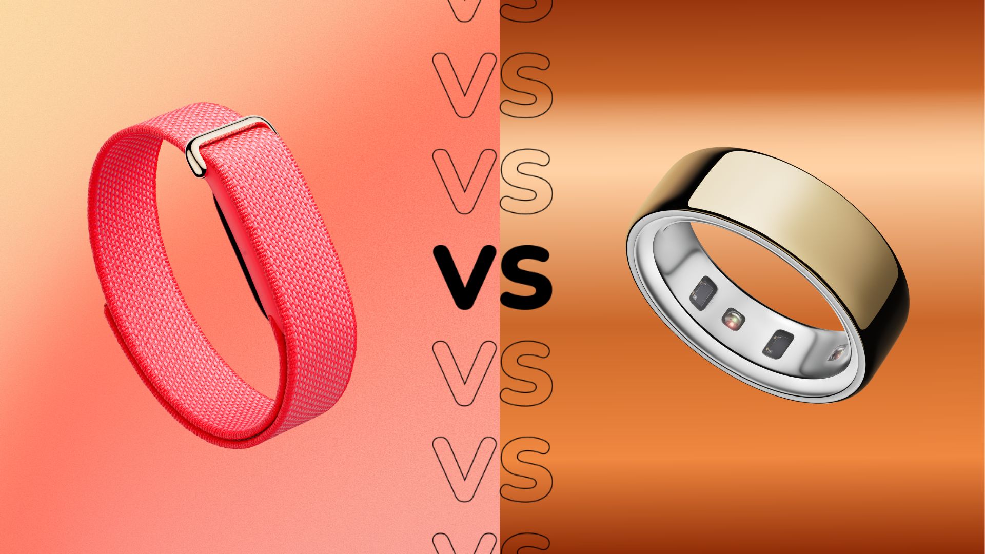 Fitbit Air screenless fitness band and Oura Ring 4 side by side on a dark surface