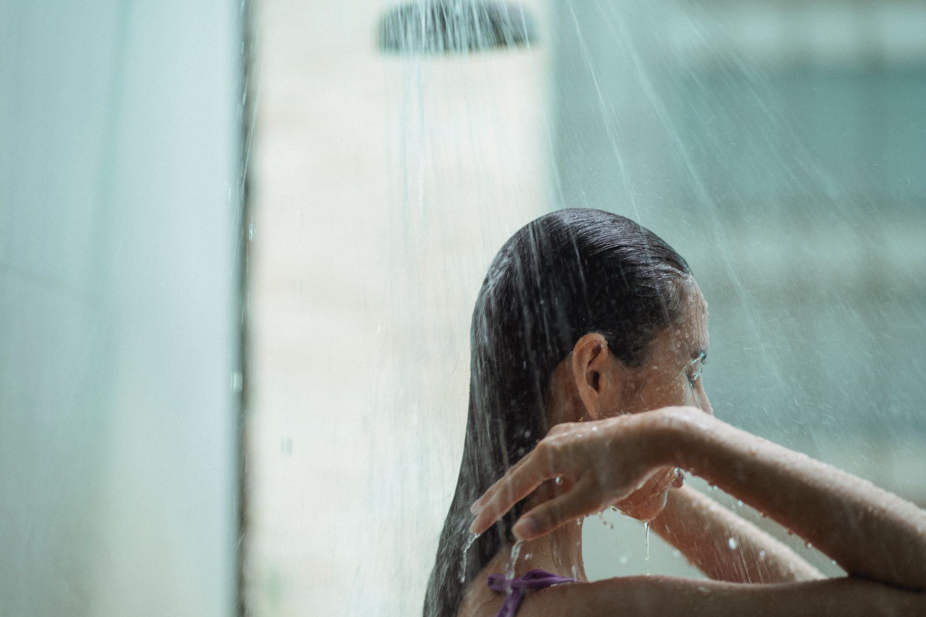 Person under a cold shower